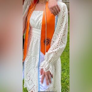 White long sleeve eyelet dress tie back